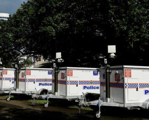 Fleet of mobile CCTV solutions trailers wrapped with police banner