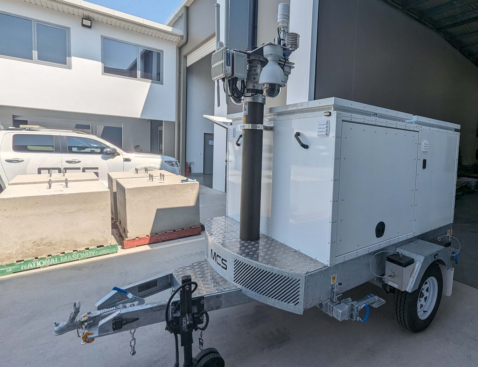 The inside electronics of a solar surveillance trailer